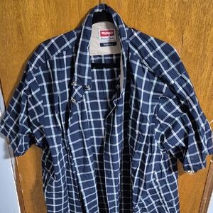 WRANGLER Wrinkle Resistant Shirt Mens 3XL Blue / Gray Plaid